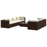 8 Piece Garden Lounge Set with Cushions Poly Rattan Brown - Front View
