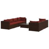 8 Piece Garden Lounge Set with Cushions Poly Rattan Brown - Front View