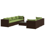 8 Piece Garden Lounge Set with Cushions Poly Rattan Brown