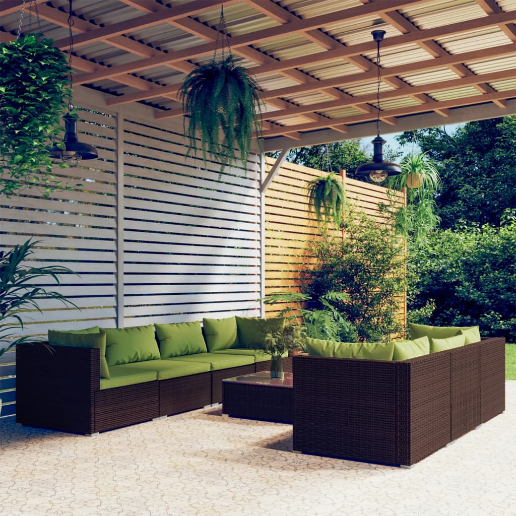 8 Piece Garden Lounge Set with Cushions Poly Rattan Brown