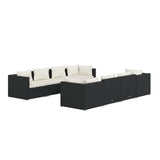 9 Piece Garden Lounge Set with Cushions Poly Rattan Black - Front View