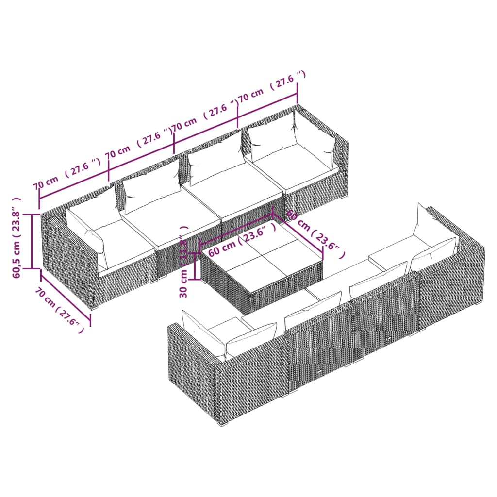 9 Piece Garden Lounge Set with Cushions Poly Rattan Black