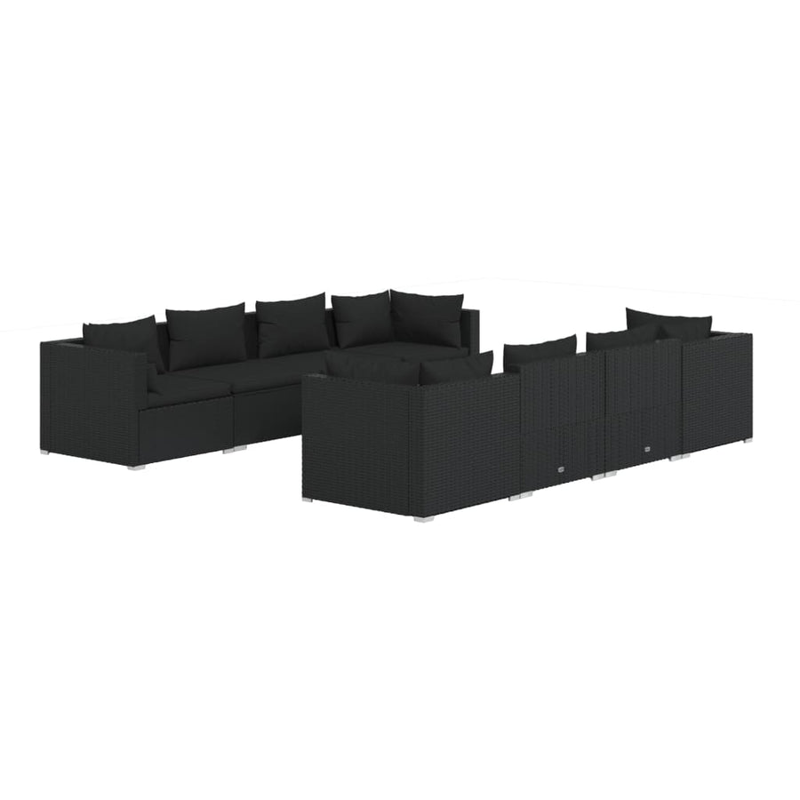 9 Piece Garden Lounge Set with Cushions Poly Rattan Black