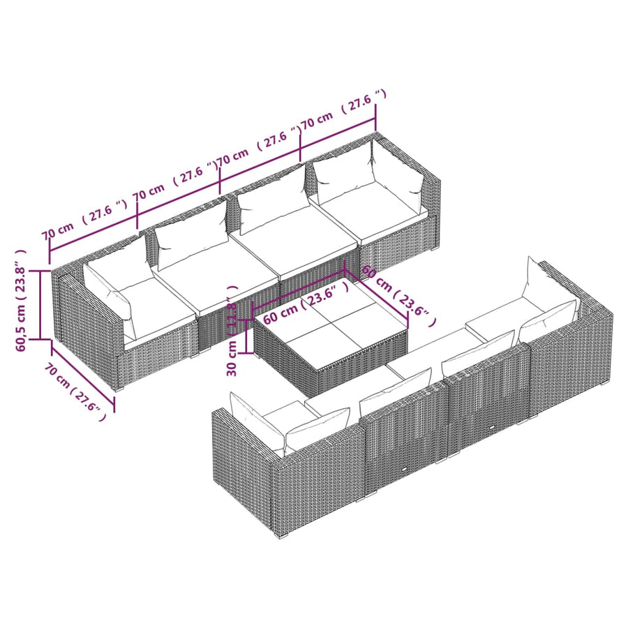 9 Piece Garden Lounge Set with Cushions Poly Rattan Black