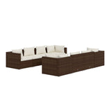 9 Piece Garden Lounge Set with Cushions Poly Rattan Brown - Front View
