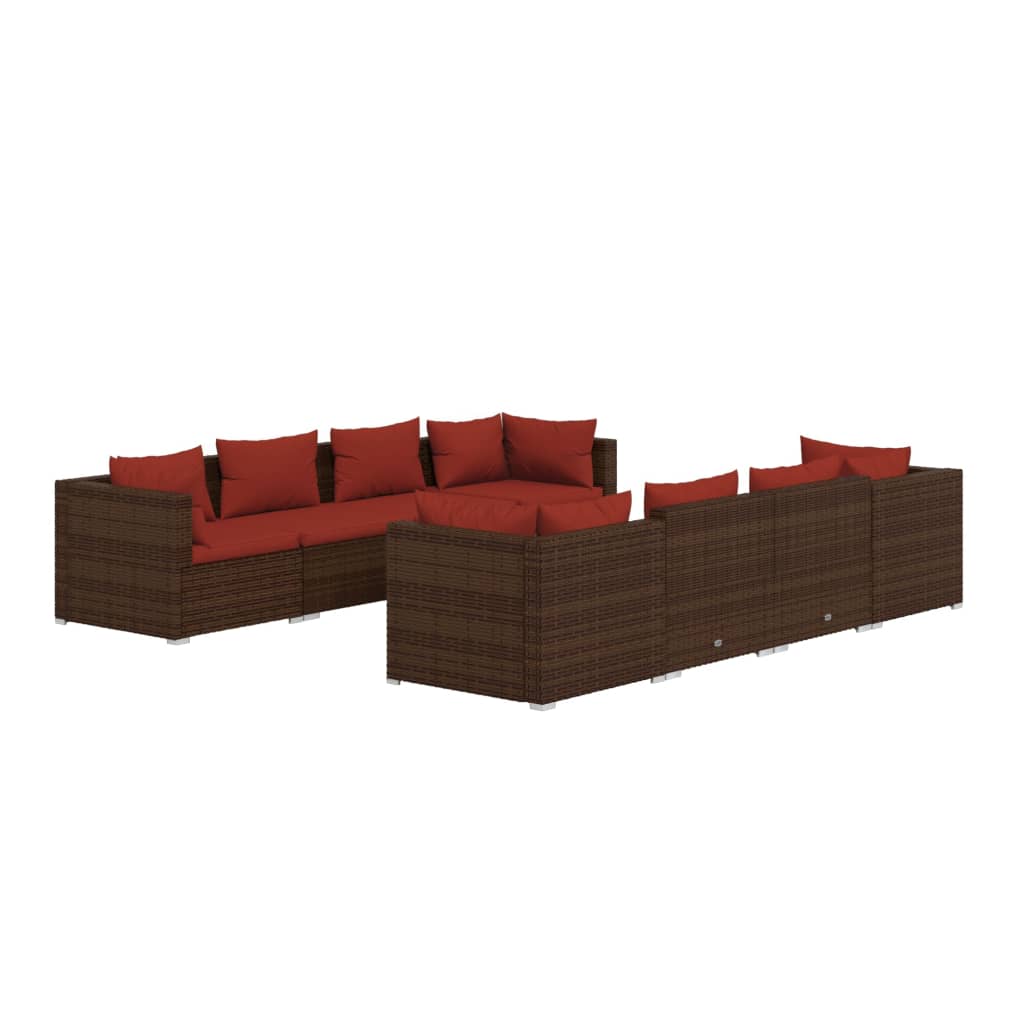 9 Piece Garden Lounge Set with Cushions Poly Rattan Brown