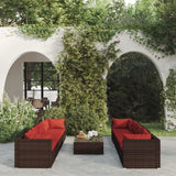 9 Piece Garden Lounge Set with Cushions Poly Rattan Brown