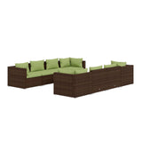 9 Piece Garden Lounge Set with Cushions Poly Rattan Brown - Front View