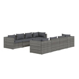 9 Piece Garden Lounge Set with Cushions Poly Rattan Grey - Front View