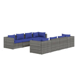 9 Piece Garden Lounge Set with Cushions Poly Rattan Grey - Front View