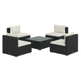 5 Piece Garden Lounge Set with Cushions Poly Rattan Black - Front View