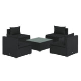 5 Piece Garden Lounge Set with Cushions Poly Rattan Black - Front View