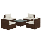 5 Piece Garden Lounge Set with Cushions Poly Rattan Brown - Front View