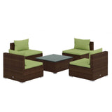 5 Piece Garden Lounge Set with Cushions Poly Rattan Brown
