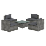 5 Piece Garden Lounge Set with Cushions Poly Rattan Grey - Front View