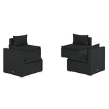 4 Piece Garden Lounge Set with Cushions Poly Rattan Black - Front View