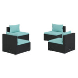 4 Piece Garden Lounge Set with Cushions Poly Rattan Black - Front View