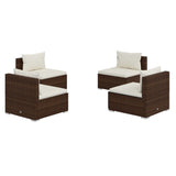 4 Piece Garden Lounge Set with Cushions Poly Rattan Brown - Front View