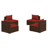 4 Piece Garden Lounge Set with Cushions Poly Rattan Brown - Front View