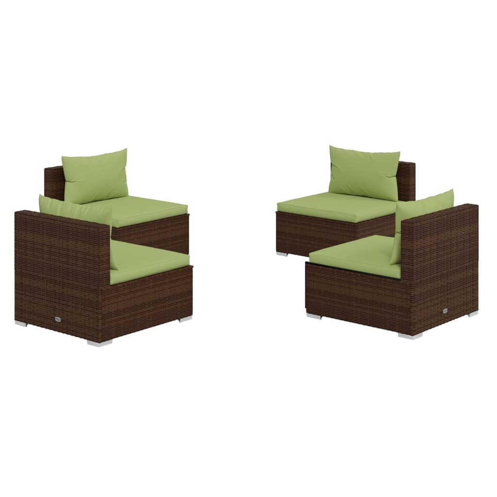 4 Piece Garden Lounge Set with Cushions Poly Rattan Brown
