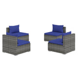 4 Piece Garden Lounge Set with Cushions Poly Rattan Grey - Front View