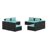 8 Piece Garden Lounge Set with Cushions Poly Rattan Black - Front View