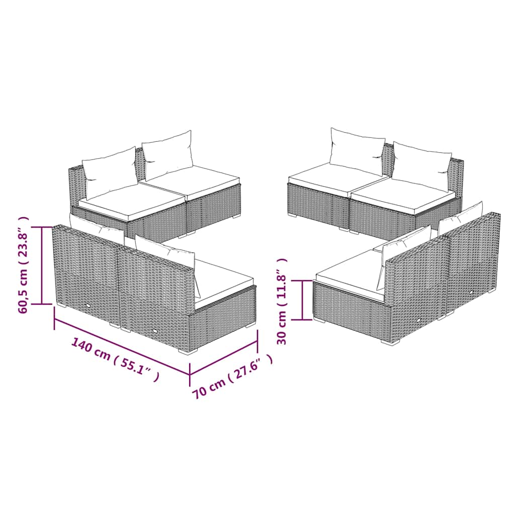 8 Piece Garden Lounge Set with Cushions Poly Rattan Black