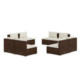 8 Piece Garden Lounge Set with Cushions Poly Rattan Brown - Front View