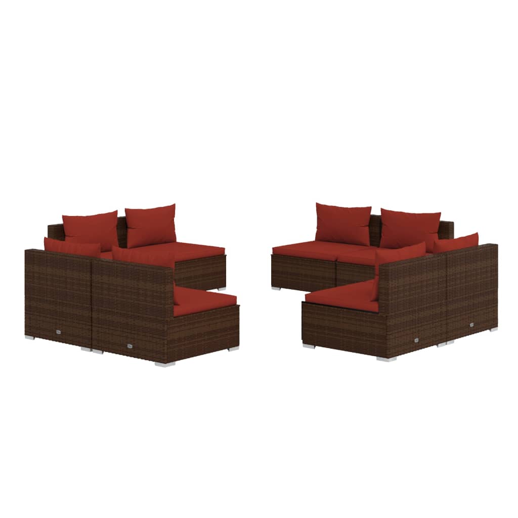 8 Piece Garden Lounge Set with Cushions Poly Rattan Brown