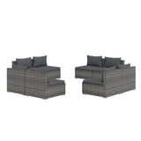 8 Piece Garden Lounge Set with Cushions Poly Rattan Grey - Front View