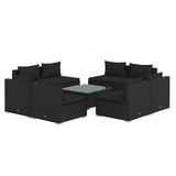 9 Piece Garden Lounge Set with Cushions Poly Rattan Black - Front View
