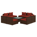 9 Piece Garden Lounge Set with Cushions Poly Rattan Brown