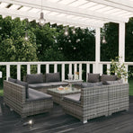 9 Piece Garden Lounge Set with Cushions Poly Rattan Grey