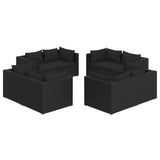 8 Piece Garden Lounge Set with Cushions Poly Rattan Black - Front View