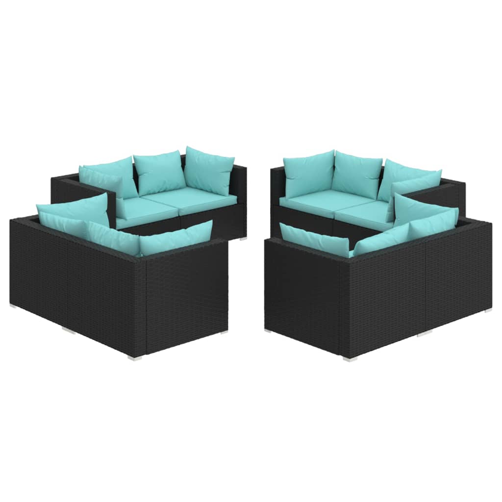8 Piece Garden Lounge Set with Cushions Poly Rattan Black