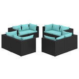 8 Piece Garden Lounge Set with Cushions Poly Rattan Black