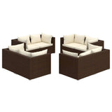 8 Piece Garden Lounge Set with Cushions Poly Rattan Brown - Front View