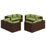 8 Piece Garden Lounge Set with Cushions Poly Rattan Brown - Front View