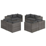 8 Piece Garden Lounge Set with Cushions Poly Rattan Grey - Front View