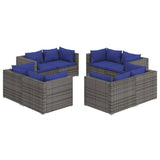 8 Piece Garden Lounge Set with Cushions Poly Rattan Grey - Front View