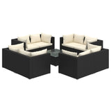 9 Piece Garden Lounge Set with Cushions Poly Rattan Black - Front View