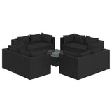 9 Piece Garden Lounge Set with Cushions Poly Rattan Black - Front View