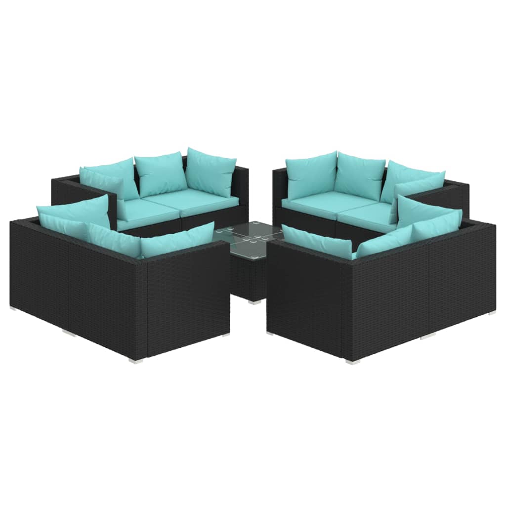 9 Piece Garden Lounge Set with Cushions Poly Rattan Black