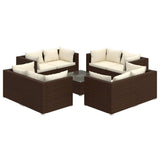 9 Piece Garden Lounge Set with Cushions Poly Rattan Brown - Front View