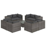 9 Piece Garden Lounge Set with Cushions Poly Rattan Grey