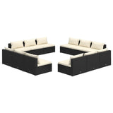12 Piece Garden Lounge Set with Cushions Poly Rattan Black - Front View