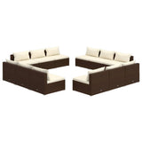 12 Piece Garden Lounge Set with Cushions Poly Rattan Brown - Front View