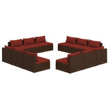 12 Piece Garden Lounge Set with Cushions Poly Rattan Brown