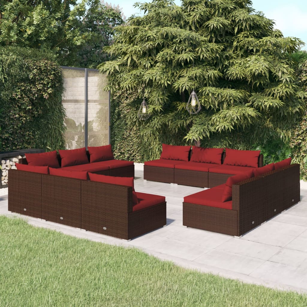12 Piece Garden Lounge Set with Cushions Poly Rattan Brown