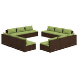 12 Piece Garden Lounge Set with Cushions Poly Rattan Brown